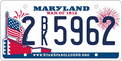 MD license plate 2BK5962