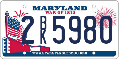 MD license plate 2BK5980