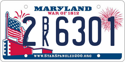 MD license plate 2BK6301