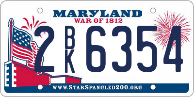 MD license plate 2BK6354