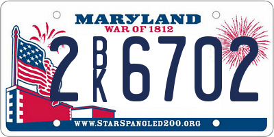 MD license plate 2BK6702