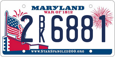 MD license plate 2BK6881