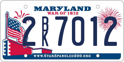 MD license plate 2BK7012