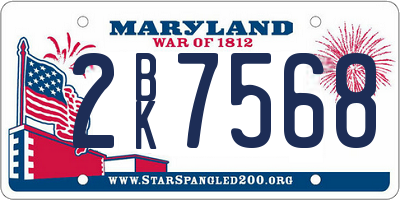MD license plate 2BK7568
