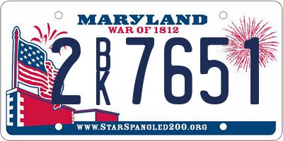 MD license plate 2BK7651