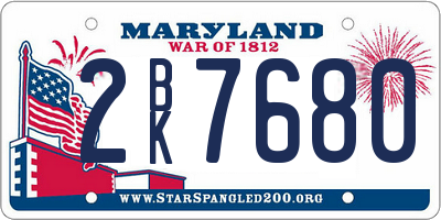 MD license plate 2BK7680