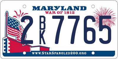 MD license plate 2BK7765