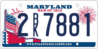 MD license plate 2BK7881