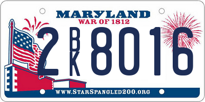 MD license plate 2BK8016