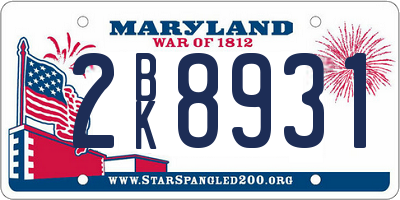 MD license plate 2BK8931