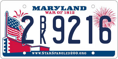 MD license plate 2BK9216