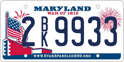 MD license plate 2BK9933