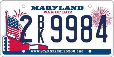 MD license plate 2BK9984