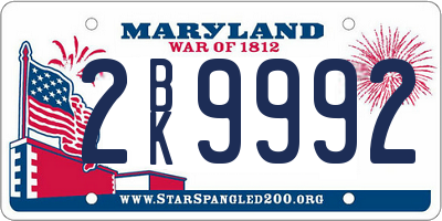 MD license plate 2BK9992