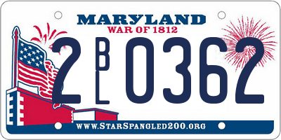 MD license plate 2BL0362