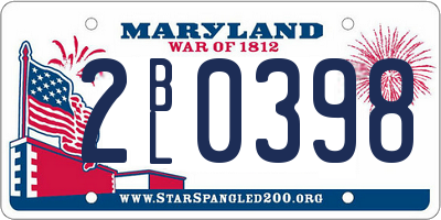 MD license plate 2BL0398