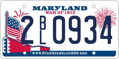 MD license plate 2BL0934
