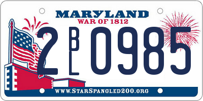 MD license plate 2BL0985