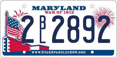 MD license plate 2BL2892