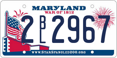 MD license plate 2BL2967