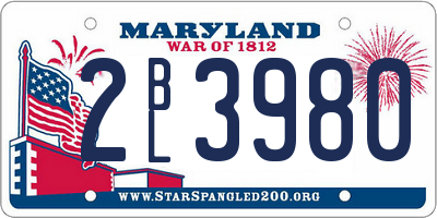 MD license plate 2BL3980