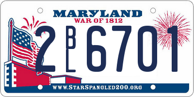 MD license plate 2BL6701