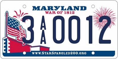 MD license plate 3AA0012