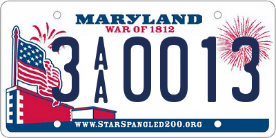 MD license plate 3AA0013