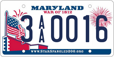 MD license plate 3AA0016