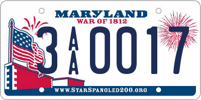 MD license plate 3AA0017