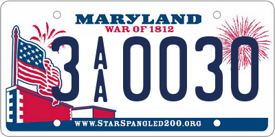 MD license plate 3AA0030