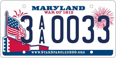 MD license plate 3AA0033