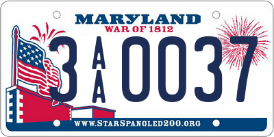 MD license plate 3AA0037