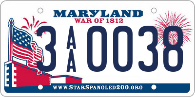 MD license plate 3AA0038