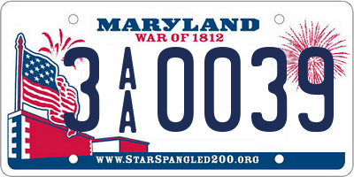 MD license plate 3AA0039