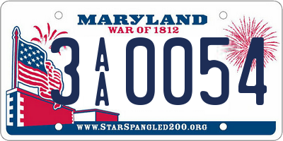 MD license plate 3AA0054