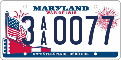 MD license plate 3AA0077