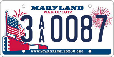 MD license plate 3AA0087