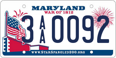 MD license plate 3AA0092