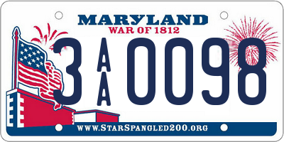 MD license plate 3AA0098