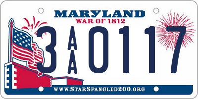 MD license plate 3AA0117