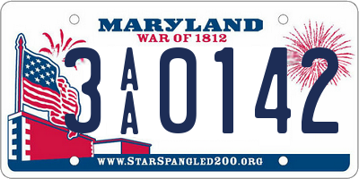 MD license plate 3AA0142