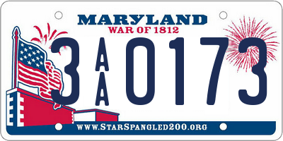 MD license plate 3AA0173