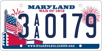 MD license plate 3AA0179