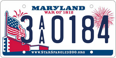 MD license plate 3AA0184
