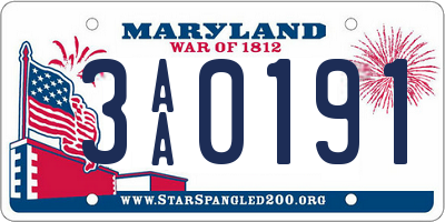 MD license plate 3AA0191