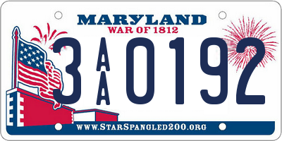 MD license plate 3AA0192