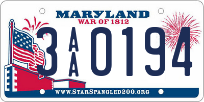 MD license plate 3AA0194