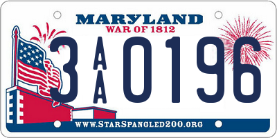 MD license plate 3AA0196