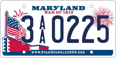 MD license plate 3AA0225